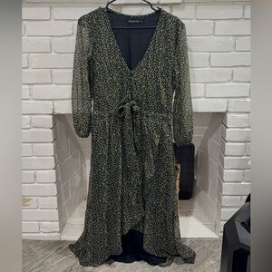 Abercrombie & Fitch Black Floral V-Neck Tie-Waist High-Low Dress